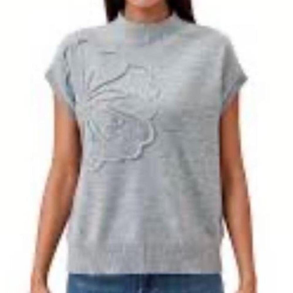 Gray floral sweater vest with raised flower design